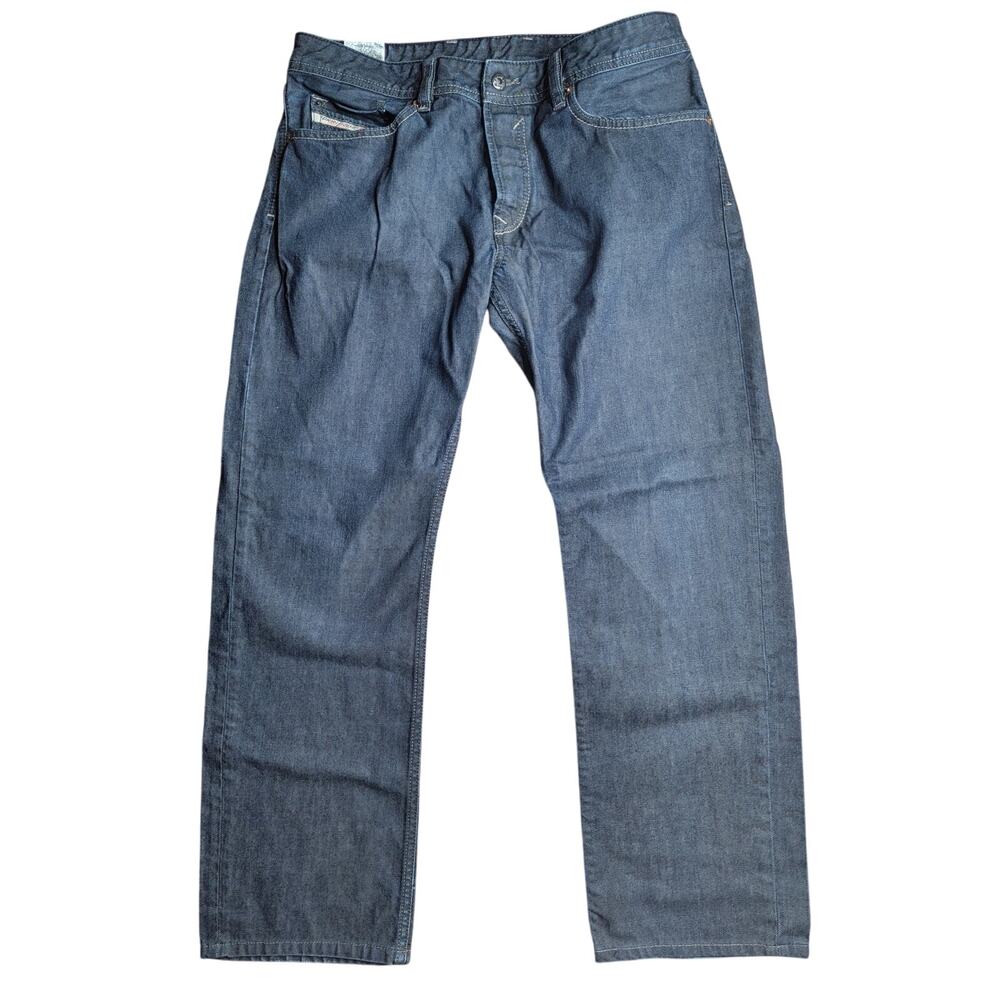 Diesel Men's Waykee Regular Straight Jeans 33x29 Medium Blue Cotton Button Fly